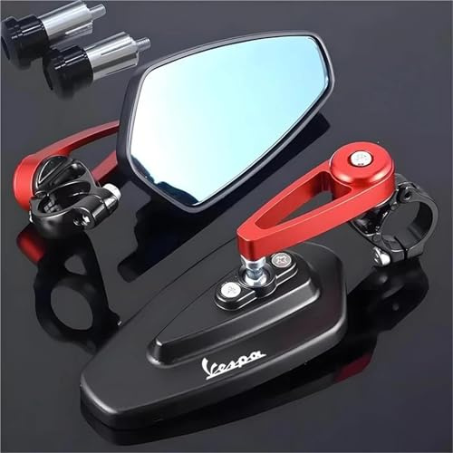 NRTNRFQW Specchietto Manubrio per Piaggio Vespa GTS GTV LX LXV 300 150 Ie Sprint Primavera Specchietti retrovisori Moto 2 Pezzi estremità Manubrio CNC Nero(Red)