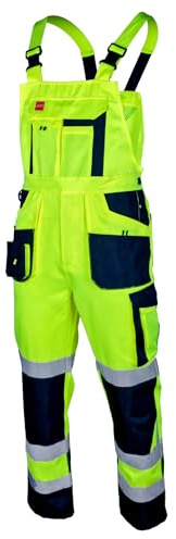 ART.MAS Hi-Vis Yellow Bib & Brace Overalls - Men's Class 2 Visibility Dungarees with Reflective Bands - Heavy-Duty Construction Workwear - Multiple Pockets (NO Knee Pads)