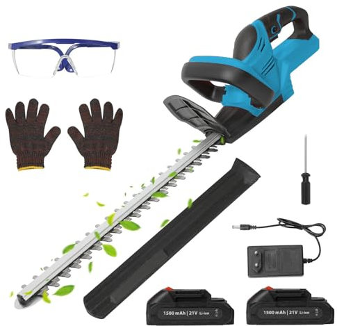 Taille-haie sans fil pour Makita 21V, sécateur, taille-haie manuel, taille-haie électrique sans fil avec batterie, taille-haie sans fil professionnel pour l'entretien des parcs et jardins (15000mAh*2)