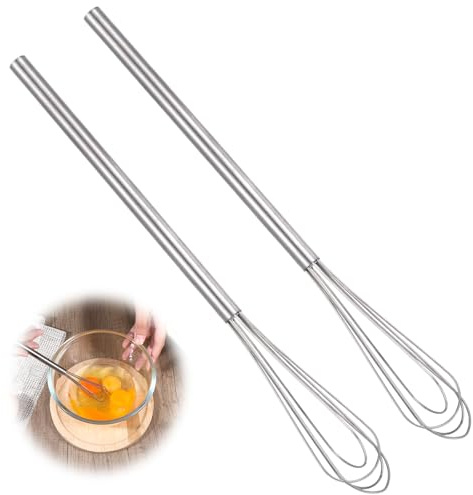 2 Stück Kleiner Schneebesen Edelstahl, Handmixer Mini Schneebesen für Tassen, 26.5cm Quirl Rührbesen 16cm Starke Griffe für Mischen, Schneebesen, Schlagen, Aufschäumen und Rühren