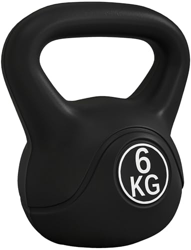 HOMCOM Kettlebell 6kg per Sport e Fitness con Base Piatta e Impugnatura, Kettlebell Pesi per Allenamento Home Gym Casa e Palestra, 20x13x22 cm, Nero