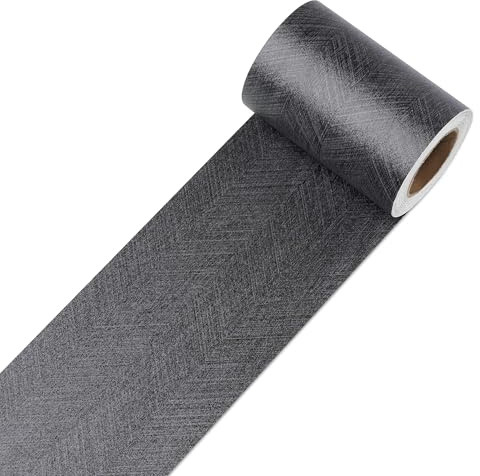 Decotalk Bordure de Papier Peint Autocollant Du Grain Du Bois Gris Foncé 7.6X1500cm Frise Murale Adhesive Bordure Imperméable en PVC Plinthe Amovible Décoration Murale Pour Cuisine Salle de Bain