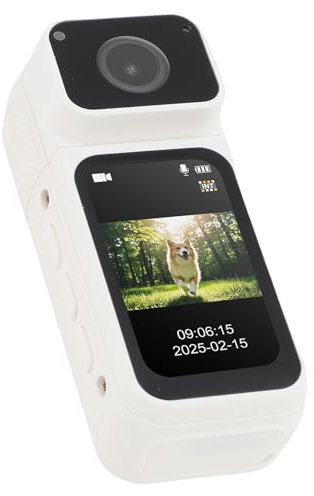 Gugxiom Caméscope de Poche, Caméras Corporelles avec Enregistrement Audio et Vidéo, Objectif Rotatif à 180 ° True HD 2,7k 1,47 en écran à la Lecture de la Catégorie pour la Lecture pour (White)