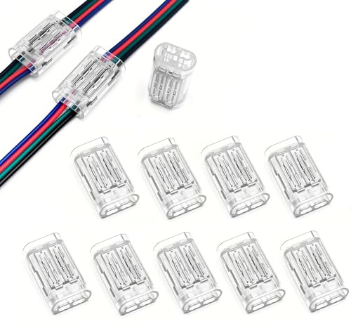 YUTOKEER 4-poliger Kabelverbinder – 10 Stück, werkzeugfreier Anschluss für 22–20AWG Steuerleitungen, geeignet für RGB LED-Systeme und elektrische Verzweigungen