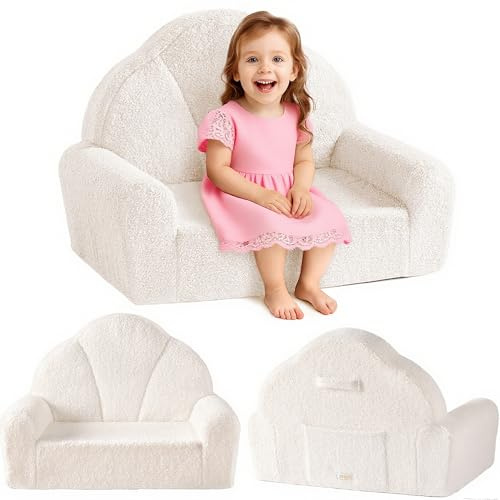 ROBUD Sofá Infantil para niñas, cómodo Asiento Infantil, sofá para Sala de Juegos para Leer y Jugar, Funda extraíble, Color Blanco
