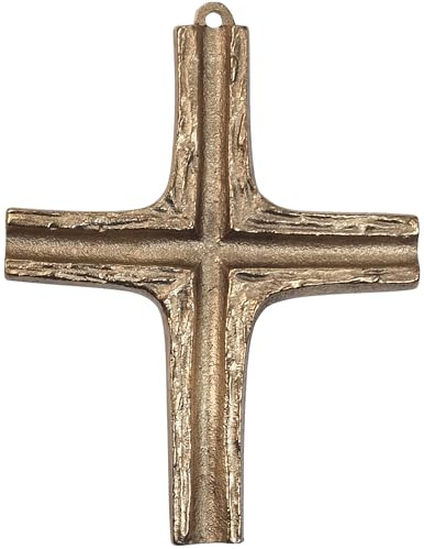 Herzmensch Klassisches Kreuz zum Aufhängen Wandkreuz massive Bronze gold 7,5 x 9 cm aus Hauskreuz, Hochzeitskreuz oder Segnungskreuz