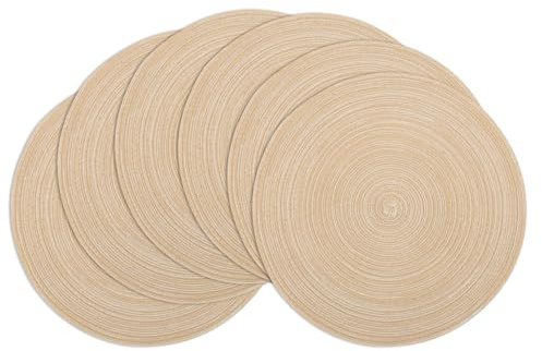 Winknowl Runde Platzsets 6er Set, Abwaschbar Tischmatten rutschfest Abgrifffeste Hitzebeständig Tischsets, 37 cm Runde Platz-Matten für Esstisch (Beige)
