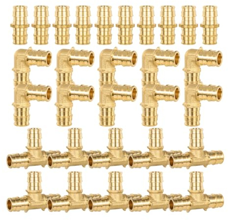 Orianse 30 Pack Pex-A Combo Fittings Set, 10 Each Elbow Tee Coupling Heavy Duty Brass Expansion PEX-A Fittings for For Pipe-A connection, NSF/ANSI 61 NSF 372 Certificate, ASTM F1960 Certified