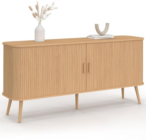 IDMarket Sideboard 160 cm Romie XXL 2 Schiebetüren, Latten, Holz, Farbe Eiche