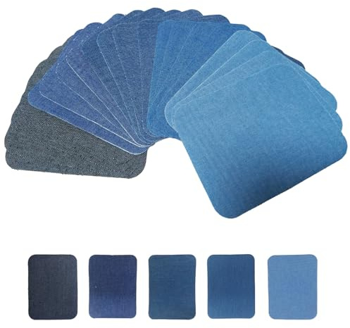 HENGLUO 20 Stück JeansFlicken zum Aufbügeln Innen, 9.5×12cm Flicken Selbstklebend Stoff, 5 Farben Patches zum Aufbügeln, Flicken für Reparatur von Löchern und DIY Dekoration
