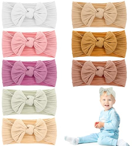 Wanmu 6 Pack Baby Headbands, Soft Elastic Toddlers Bows Hairbands, Stretchy Baby Girl Hair Accessories for Newborns Infants Essentials (Multi-Color)