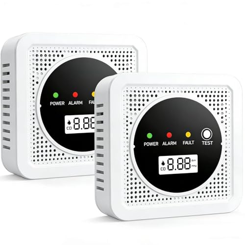 2 Packs Smoke and Carbon Monoxide Alarm, Dual Sensor Smoke CO Detector with Digital Display & Replaceable Battery, Fire Safety Alarm for Home Bedroom Office Garage