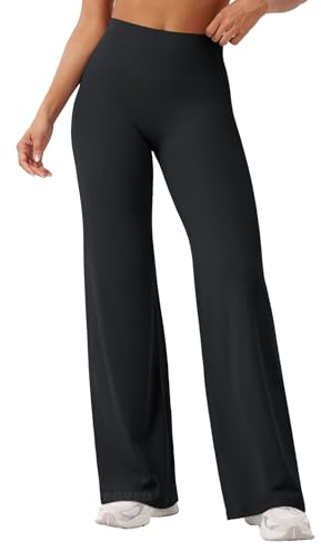 YEOREO Seamless Yoga Trousers Women Straight Leggings High Waist Flared Leggings Sports Yoga Leggings Women Opaque Flared Trousers Black M