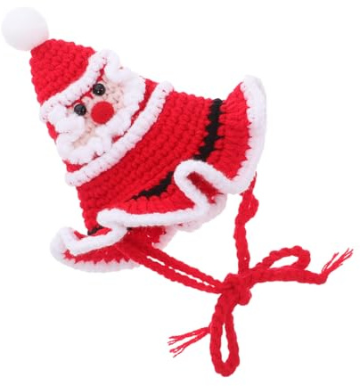 HEMOTON Weihnachtsmütze Für Hunde Und Katzen Gestrickte Haustier Wintermütze Mit Bommel Warmer Kinnriemen Festliche Party Fotorequisite Für Kleine Haustiere