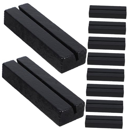 Cabilock Base de Tarjetas de Madera Negra, Porta Calendario Rústico, Tarjetero Resistente para Fotos y Notas, Soporte para Mesa, 10 Unidades Adecuado para Oficina, Eventos y Decoración