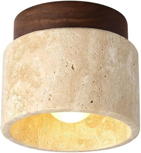 OZSSLJJ Lampadari da soffitto retrò in pietra naturale, corpo lampada semi-incassato, stile rustico rurale, for interni(White)