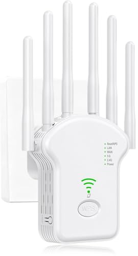 Repetidores WiFi,amplificadores de señal WiFi Amplificador 1200Mbps Doble Banda 5G/2.4G,6 Potentes Antenas Externas Fácil Instalación Acción Compatible con Todos Los Routers