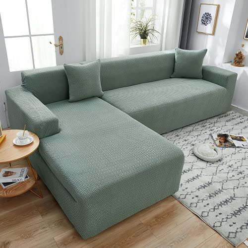 Modernes Stretch-Sofa-Bezug-Set, Allinclusive, einfach und schick, Chaiselongue-Schutz, grüner Matcha, passend für 4- und 2-Sitzer-Sofas, Wohnzimmerdekoration