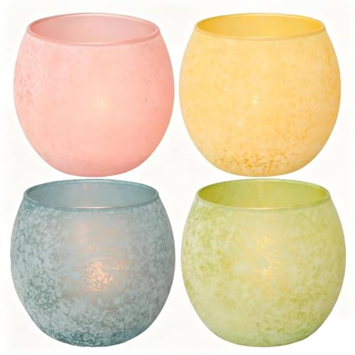 Vårvärmeljusglas set om 4, värmeljushållare glas för påskdekoration, eleganta ljusglas för votivljus, vintage ljusstake glas som vårdekoration och bordsdekoration för bröllop, födelsedag