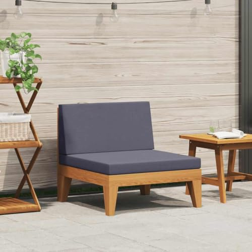 Owoxanthellate Modularer Mittelsitz in Akazie Dunkelgrau 66 x 68,5 x 62 cm Outdoor Gartengarnitur klein wetterfestes Holz Sofa für Balkon Terrasse Wintergarten und Lounge