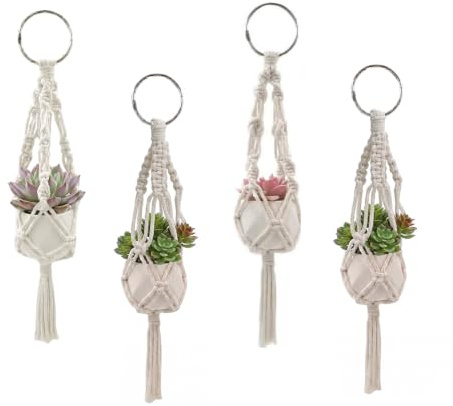 Macetas Colgantes Exterior, Macetero Colgante de estilo boho con cuerda tejida, Maceta Colgante de red resistente para decoración hogar Red colgante para plantas de interior para Balcón y Coche