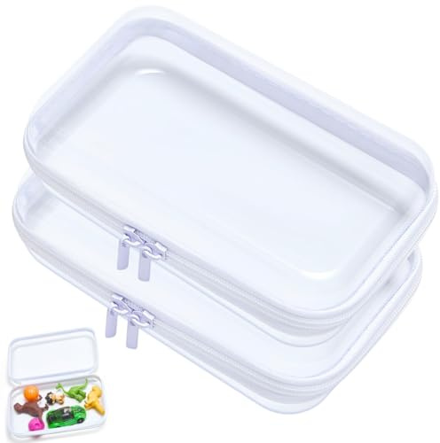Lot de 2 Trousses de Toilette Transparentes Rigides avec Fermeture Éclair, Pochette de Voyage Étanche et Empilable pour Cosmétiques, Accessoires ou Fournitures, Boîte de Rangement pour Maison & Bureau