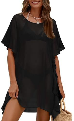 Ekouaer Beach Cover Ups for Women Floral Beachwear Summer Bikini Cover Up | Lightweight / Breathable / Quick-Drying / Ruffled / Flowy / Beach / Holiday/ Seaside / Holiday / Sunbathing / Lounging