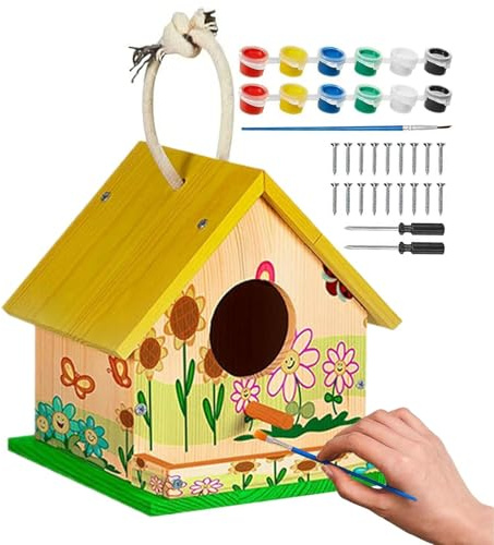 Generisch Vogelhaus Bausatz für Kinder - Holzspielzeug für kreative Kinder | Vogelhaus-Bausatz für - für Ferien, Geburtstag, Ostern, Eltern-Kind-Beschäftigung, Mädchen, Zuhause, Schule