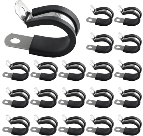 20 Stück Edelstahl 304 Rohrschellen mit Gummieinlage, P-Klemme P-Clips Kabelschellen Schlauchschellen, Gummi gefüttert P-förmige Klemmen, Befestigungsschelle für Rohr Kabel Leitung Schlauch (20mm)