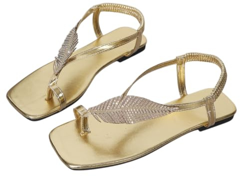MEECHI Sandales De Mariée À Paillettes Et Strass Sandales Séparateur D'orteils for Femmes Tongs À Bout Carré en Cuir PU Chaussures De Plage Plates avec Bande Élastique(36 EU)
