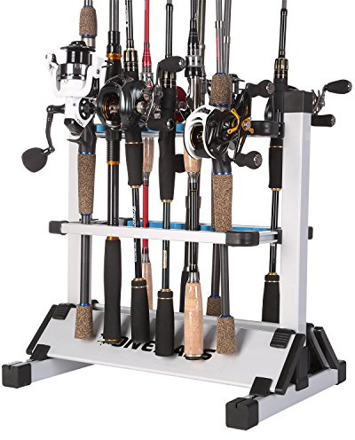 One Bass Soporte para caña de Pescar de aleación de Aluminio para Todo Tipo de cañas de Pesca, hasta 24 cañas, 12 Rods Rack-SilverBlue