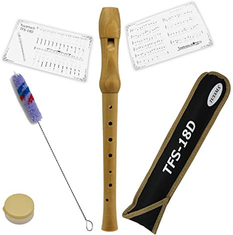 Tuyama® TFS-18D Blockflöte aus Ahornholz - Deutsche Griffweise - Sopranblockflöte aus Holz inkl. Grifftabelle und Notenbeispielen