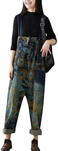 Youlee Donna Pantaloni Larghi Denim Salopette Tutine Pantaloni