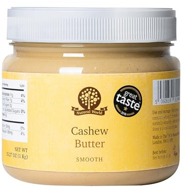 Nutural World - Smooth Cashew Nut Butter (1kg) - Great Taste Award Winner - 100% pure single ingredient
