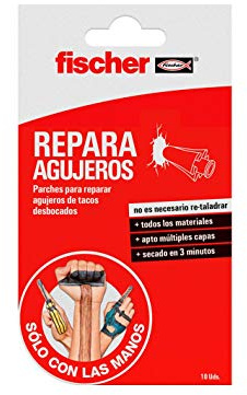 fischer SCLM Klebepflaster zur Abdeckung und Reparatur von Bohrlöchern, Dübeln, Löchern und Dellen, ohne Bohren, einfache Anwendung, 10 Stück