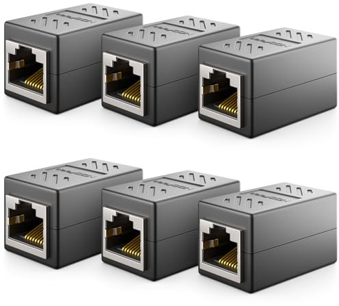 deleyCON 6 Stück RJ45 Kupplung (1000 Mbit) Gigabit LAN Kabel Verlängerung Netzwerkkabel Ethernet Adapter Verbinder Kompatibel zu Cat8, Cat7, Cat6, Cat5 Patchkabel DSL POE 2X RJ45 Buchse - Schwarz