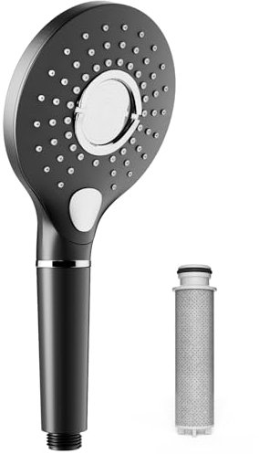 Rainsworth Duschkopf mit Filter H36807 Wassersparend Druckerhöhend- 3 Strahlarten Handbrause, Duschbrause Kalkfilter, Entfernen von Chlor und Verunreinigungen im Wasser, Schwarz