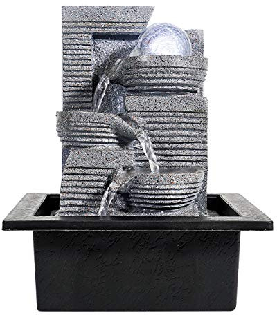 WICHEMI Tabletop Fountain Warer Fountains Indoor Waterfall Fountain Indoor Relaxing Water Feature Meditation Fountains with LED Light for Home Office Bedroom Decor (Style 7)