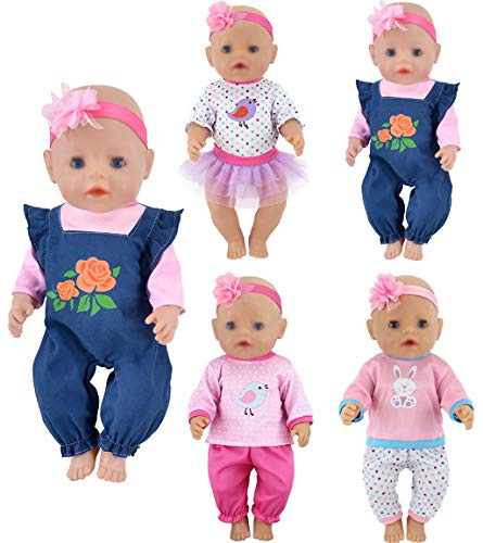 ebuddy Puppenkleidung 4 Sets enthalten Jeans Tops Hosen Stirnband Rock für 43cm Neugeborene Babypuppen / 15 Zoll Puppe