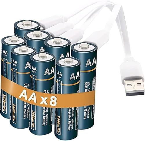 Kamnnor Wiederaufladbare AA Lithium Batterien, 1,5 V USB Typ C Wiederaufladbare Batterie Li Ion aa Akkus 2600mWh,Schnellladung in 2 Stunden,8 Stück