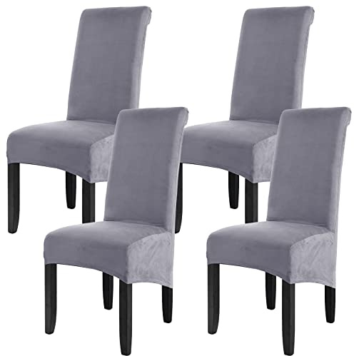 Velvet Large Size Dining Chair Covers Set of 4,Stretch Dining Room Chair Slipcovers,Removable Washable High Back Chair Protector Covers for Dining Room,Kitchen,Banquet,Home(light Grey,Pack of 4)