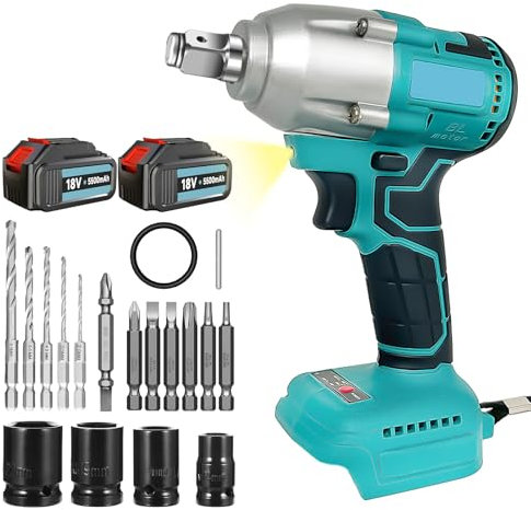 450Nm 18V 1/2 Bürstenloser Akku Schlagschrauber Bohrmaschine Akkuschrauber für Makita [Akku Schlagschrauber+2X 5500mAH Akku+Charger]