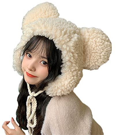 ITODA Wintermütze Plüsch Bär Trappermütze Damen Tiermütze Mädchen Winterhut mit Ohrenklappe Freizeitmütze Kuschelig Flauschig Kunstfellmütze Warm Fliegermütze Winter Herbst Mütze Kinder Erwachsene