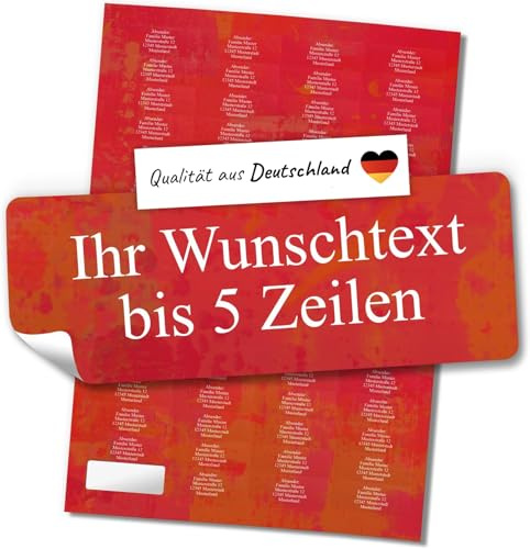Adressaufkleber selbstklebend | PERSONALISIERT | 256 Stück | kleine Etiketten mit Wunsch-Text individuell anpassbar | Aufkleber für Name und Adresse | matt | Name markierent | Muster rot Verlauf