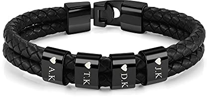 JSDDE Personalisierte Lederarmband mit Gravur Herren Armband geflochten Leder Namensarmbänder ID Armreif Geschenke für Herren Damen