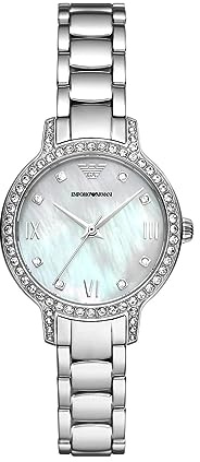EMPORIO ARMANI Watch for Women, 32mm Silberton Quarz-Dreizeigerwerk und Edelstahlarmband