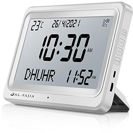 Qsnmieo Azan Clock for USA-Automatic Worldwide Digital 8 Azan Prayer Sounds Islamic Wall and Desk Clock (White)