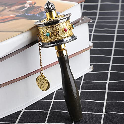 Prayer Wheel Tibetan, Buddhist Handheld Prayer Wheel, Brass Tibetan Prayer Wheel Buddha Religion Scriptures Prayer Wheel Six-character Truth Hand Held Prayer Wheel for Praying Blessing Relaxing(Gold)