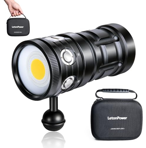 LetonPower Turbo S Torcia Video Subacquea 10000 Lumen - Lampe Vidéo 120° CRI 92 5200K, Impermeabile 100m, Ricarica USB-C per Foto e Video Subacquei