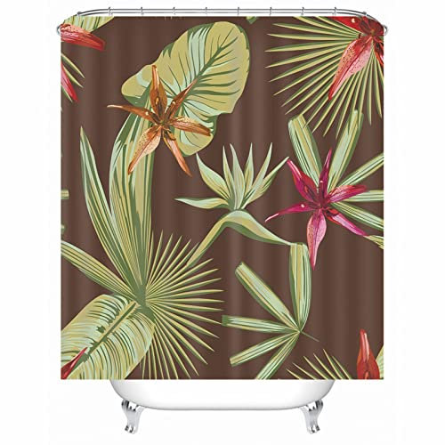 Hoisy Shower Curtains Anti Mold, Shower Curtains Anti Mould Blätter Blühen Dunkelbraun Größe 120X180CM